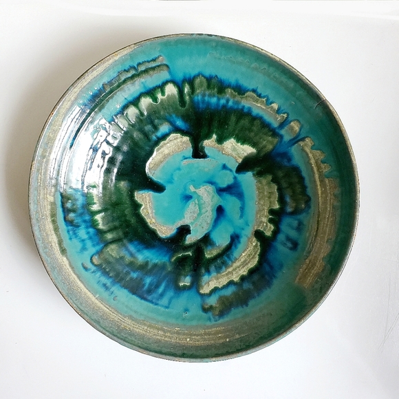 Large Mid Century Teal Glazed Studio Art Pottery Bowl, Signed - Picture 16 of 16